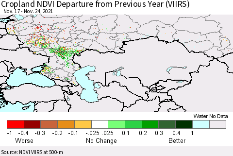 Russian Federation Cropland NDVI Departure from Previous Year (VIIRS) Thematic Map For 11/17/2021 - 11/24/2021
