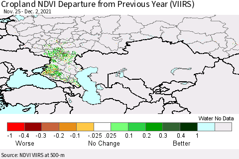 Russian Federation Cropland NDVI Departure from Previous Year (VIIRS) Thematic Map For 11/25/2021 - 12/2/2021