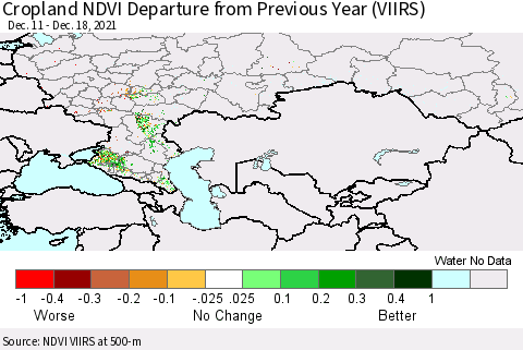 Russian Federation Cropland NDVI Departure from Previous Year (VIIRS) Thematic Map For 12/11/2021 - 12/18/2021