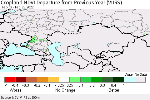 Russian Federation Cropland NDVI Departure from Previous Year (VIIRS) Thematic Map For 2/18/2022 - 2/25/2022