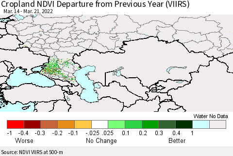 Russian Federation Cropland NDVI Departure from Previous Year (VIIRS) Thematic Map For 3/14/2022 - 3/21/2022