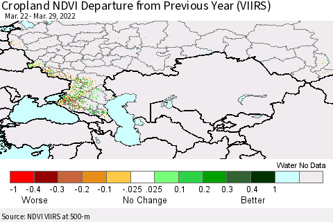 Russian Federation Cropland NDVI Departure from Previous Year (VIIRS) Thematic Map For 3/22/2022 - 3/29/2022