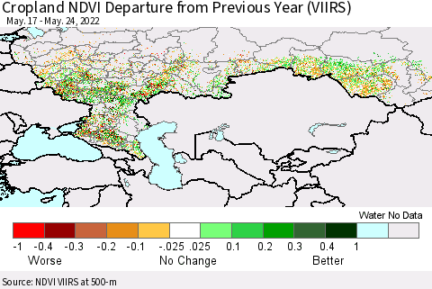 Russian Federation Cropland NDVI Departure from Previous Year (VIIRS) Thematic Map For 5/17/2022 - 5/24/2022