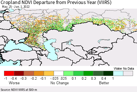 Russian Federation Cropland NDVI Departure from Previous Year (VIIRS) Thematic Map For 5/25/2022 - 6/1/2022