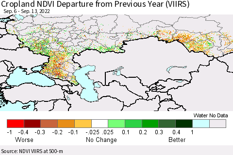 Russian Federation Cropland NDVI Departure from Previous Year (VIIRS) Thematic Map For 9/6/2022 - 9/13/2022