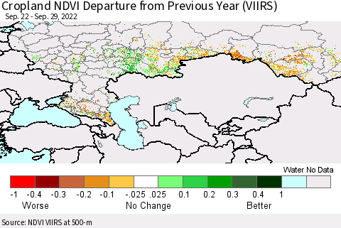Russian Federation Cropland NDVI Departure from Previous Year (VIIRS) Thematic Map For 9/22/2022 - 9/29/2022