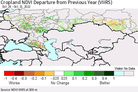Russian Federation Cropland NDVI Departure from Previous Year (VIIRS) Thematic Map For 10/24/2022 - 10/31/2022