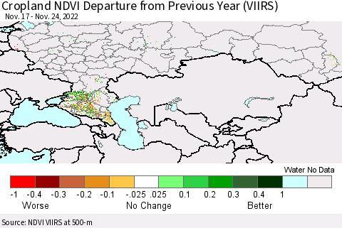 Russian Federation Cropland NDVI Departure from Previous Year (VIIRS) Thematic Map For 11/17/2022 - 11/24/2022