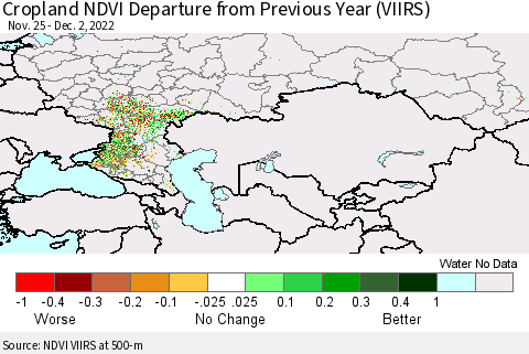 Russian Federation Cropland NDVI Departure from Previous Year (VIIRS) Thematic Map For 11/25/2022 - 12/2/2022