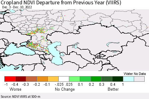 Russian Federation Cropland NDVI Departure from Previous Year (VIIRS) Thematic Map For 12/3/2022 - 12/10/2022