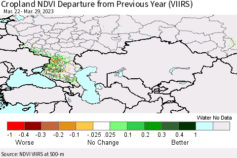 Russian Federation Cropland NDVI Departure from Previous Year (VIIRS) Thematic Map For 3/22/2023 - 3/29/2023