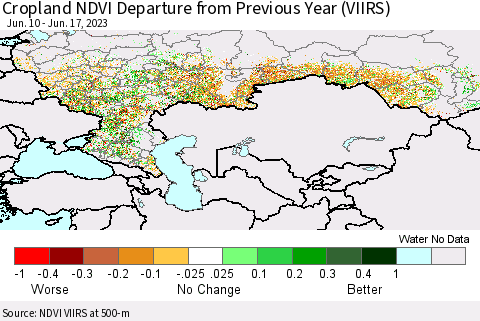 Russian Federation Cropland NDVI Departure from Previous Year (VIIRS) Thematic Map For 6/10/2023 - 6/17/2023