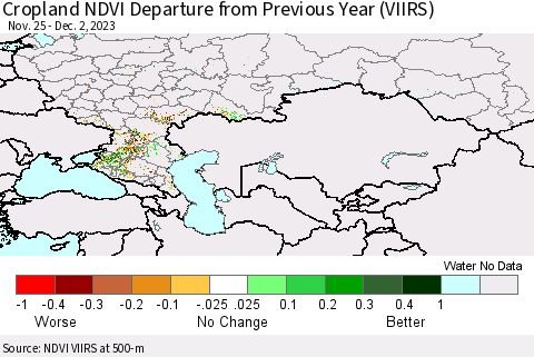 Russian Federation Cropland NDVI Departure from Previous Year (VIIRS) Thematic Map For 11/25/2023 - 12/2/2023