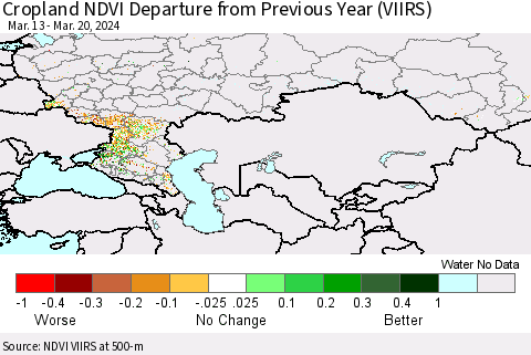 Russian Federation Cropland NDVI Departure from Previous Year (VIIRS) Thematic Map For 3/13/2024 - 3/20/2024