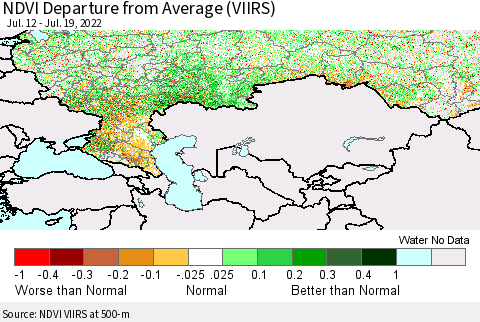 Russian Federation NDVI Departure from Average (VIIRS) Thematic Map For 7/12/2022 - 7/19/2022