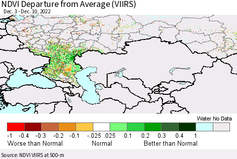 Russian Federation NDVI Departure from Average (VIIRS) Thematic Map For 12/3/2022 - 12/10/2022