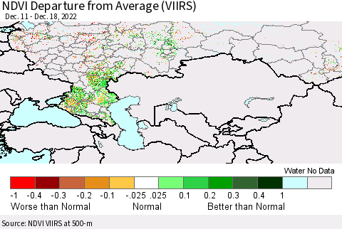 Russian Federation NDVI Departure from Average (VIIRS) Thematic Map For 12/11/2022 - 12/18/2022