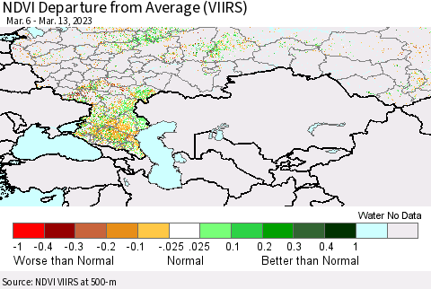 Russian Federation NDVI Departure from Average (VIIRS) Thematic Map For 3/6/2023 - 3/13/2023