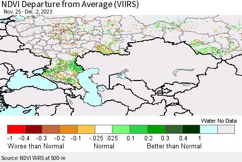 Russian Federation NDVI Departure from Average (VIIRS) Thematic Map For 11/25/2023 - 12/2/2023