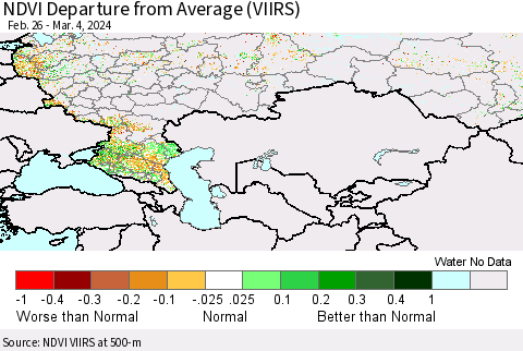 Russian Federation NDVI Departure from Average (VIIRS) Thematic Map For 2/26/2024 - 3/4/2024