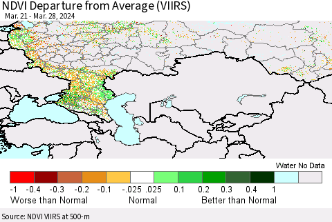 Russian Federation NDVI Departure from Average (VIIRS) Thematic Map For 3/21/2024 - 3/28/2024