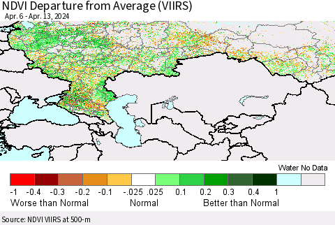 Russian Federation NDVI Departure from Average (VIIRS) Thematic Map For 4/6/2024 - 4/13/2024