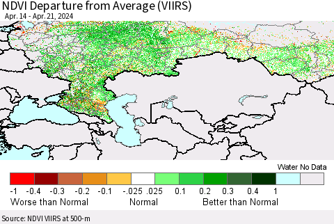 Russian Federation NDVI Departure from Average (VIIRS) Thematic Map For 4/14/2024 - 4/21/2024