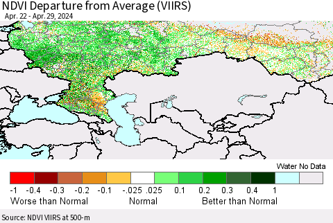 Russian Federation NDVI Departure from Average (VIIRS) Thematic Map For 4/22/2024 - 4/29/2024