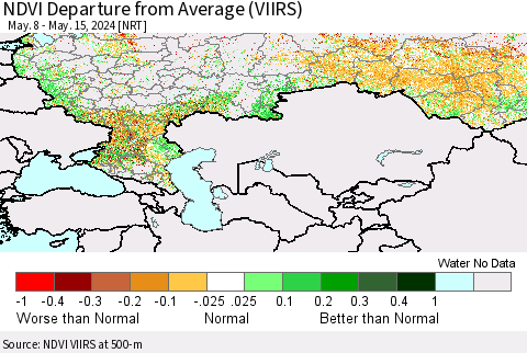 Russian Federation NDVI Departure from Average (VIIRS) Thematic Map For 5/8/2024 - 5/15/2024