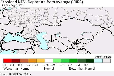 Russian Federation Cropland NDVI Departure from Average (VIIRS) Thematic Map For 7/28/2022 - 8/4/2022