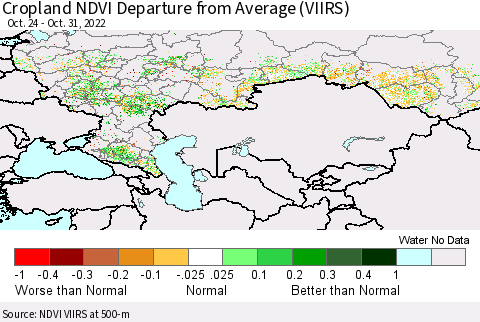 Russian Federation Cropland NDVI Departure from Average (VIIRS) Thematic Map For 10/24/2022 - 10/31/2022
