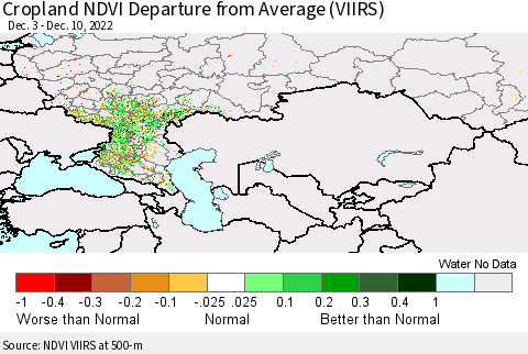Russian Federation Cropland NDVI Departure from Average (VIIRS) Thematic Map For 12/3/2022 - 12/10/2022