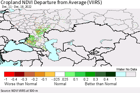 Russian Federation Cropland NDVI Departure from Average (VIIRS) Thematic Map For 12/11/2022 - 12/18/2022