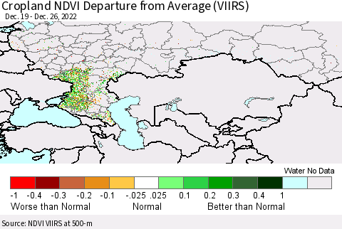 Russian Federation Cropland NDVI Departure from Average (VIIRS) Thematic Map For 12/19/2022 - 12/26/2022