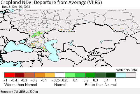 Russian Federation Cropland NDVI Departure from Average (VIIRS) Thematic Map For 12/3/2023 - 12/10/2023