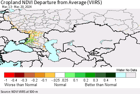 Russian Federation Cropland NDVI Departure from Average (VIIRS) Thematic Map For 3/13/2024 - 3/20/2024