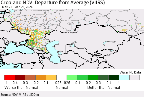 Russian Federation Cropland NDVI Departure from Average (VIIRS) Thematic Map For 3/21/2024 - 3/28/2024