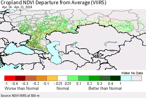 Russian Federation Cropland NDVI Departure from Average (VIIRS) Thematic Map For 4/14/2024 - 4/21/2024