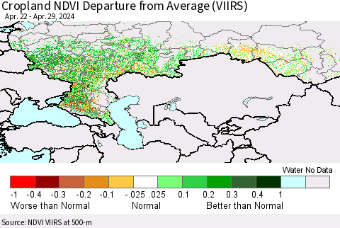 Russian Federation Cropland NDVI Departure from Average (VIIRS) Thematic Map For 4/22/2024 - 4/29/2024