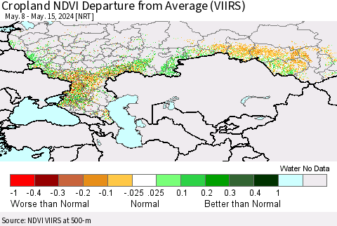 Russian Federation Cropland NDVI Departure from Average (VIIRS) Thematic Map For 5/8/2024 - 5/15/2024