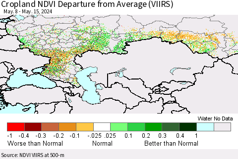 Russian Federation Cropland NDVI Departure from Average (VIIRS) Thematic Map For 5/8/2024 - 5/15/2024