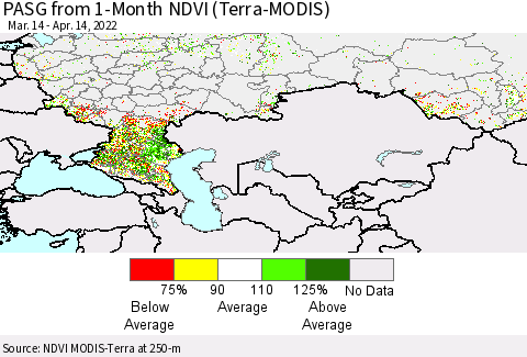 Russian Federation PASG from 1-Month NDVI (Terra-MODIS) Thematic Map For 4/7/2022 - 4/14/2022