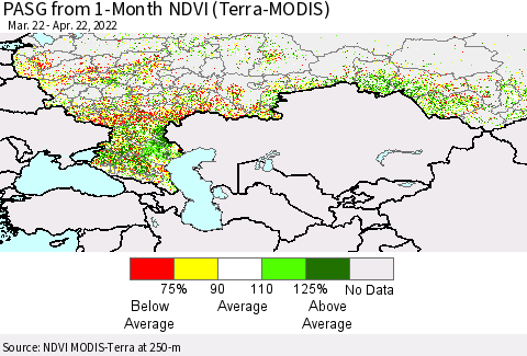 Russian Federation PASG from 1-Month NDVI (Terra-MODIS) Thematic Map For 4/15/2022 - 4/22/2022