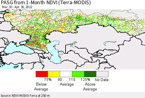 Russian Federation PASG from 1-Month NDVI (Terra-MODIS) Thematic Map For 4/23/2022 - 4/30/2022