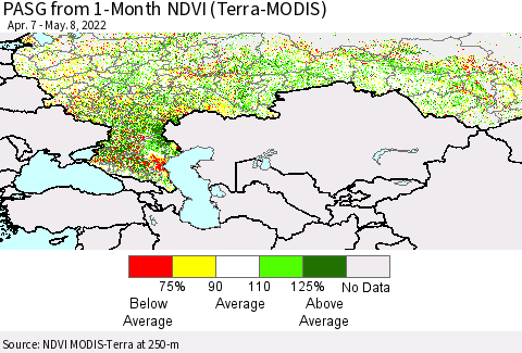 Russian Federation PASG from 1-Month NDVI (Terra-MODIS) Thematic Map For 5/1/2022 - 5/8/2022
