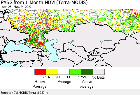 Russian Federation PASG from 1-Month NDVI (Terra-MODIS) Thematic Map For 5/17/2022 - 5/24/2022