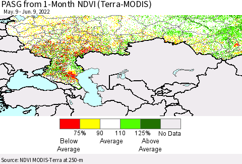 Russian Federation PASG from 1-Month NDVI (Terra-MODIS) Thematic Map For 6/2/2022 - 6/9/2022