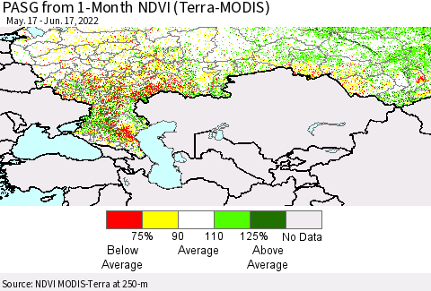 Russian Federation PASG from 1-Month NDVI (Terra-MODIS) Thematic Map For 6/10/2022 - 6/17/2022