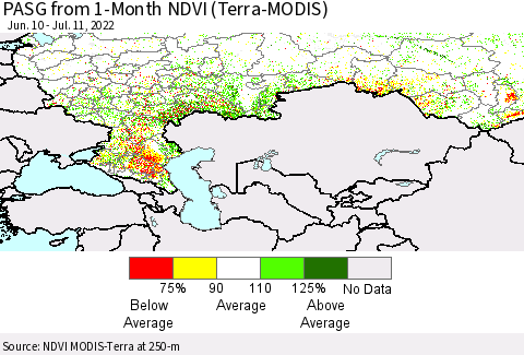 Russian Federation PASG from 1-Month NDVI (Terra-MODIS) Thematic Map For 7/4/2022 - 7/11/2022