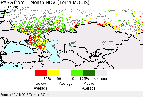 Russian Federation PASG from 1-Month NDVI (Terra-MODIS) Thematic Map For 8/5/2022 - 8/12/2022